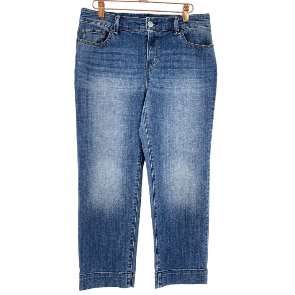 Chicos 0 Platinum Jeans Straight Crop Medium Wash Denim Blue Womens Size 4